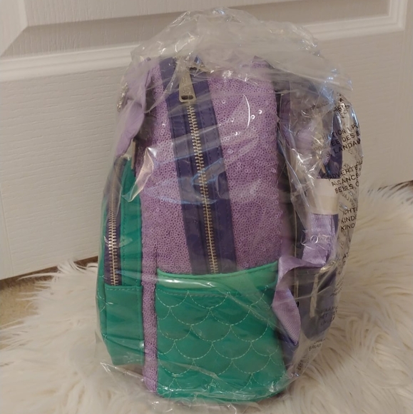 💜💚FIRM! NWT DISNEY LOUNGEFLY LITTLE MERMAID ARIEL SEQUINED MINI BACKPACK & WAL - Picture 5 of 9